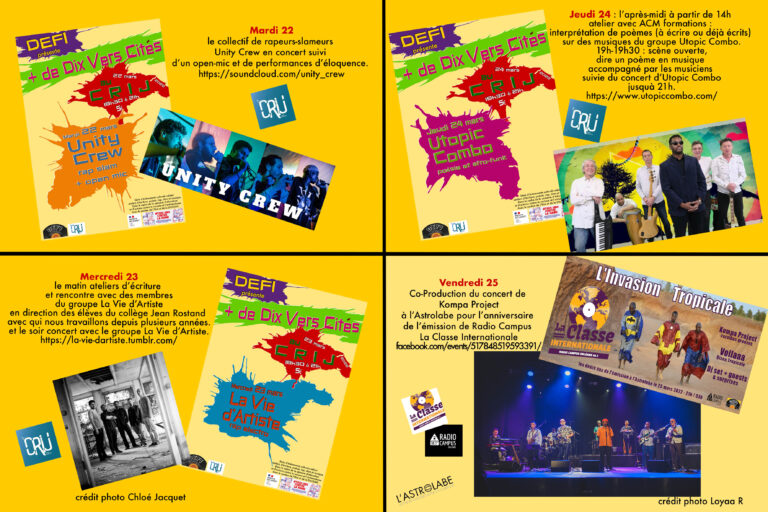 Affiche des Concerts Plus De Dix Vers Cités Organiser par l'association DEFI